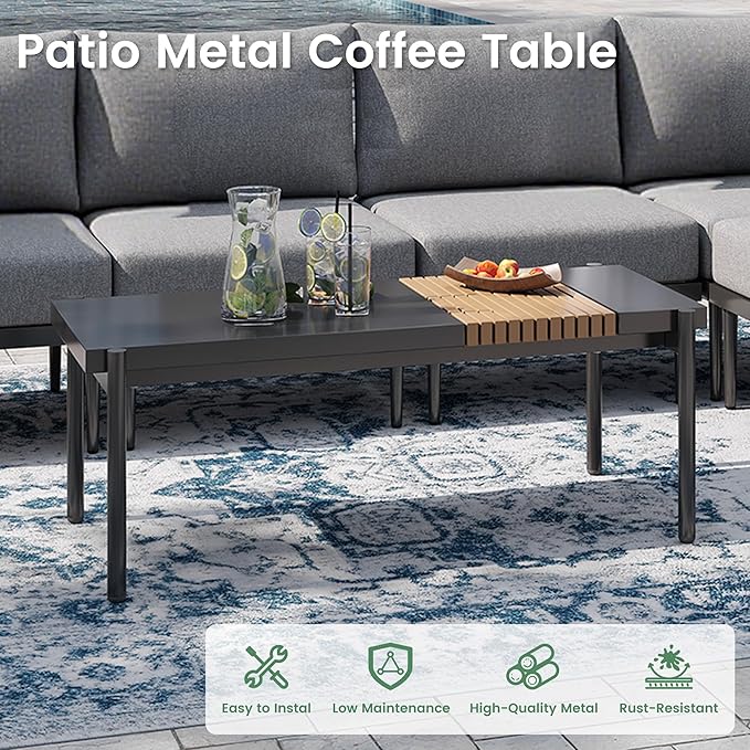 Metal Patio Furniture Set, 9 Pieces Outdoor Sectional Couch Sets with Coffee Table, U Shaped Outdoor Conversation Set with 6" Thick Cushion for Deck, Patio & Courtyard (Gray)