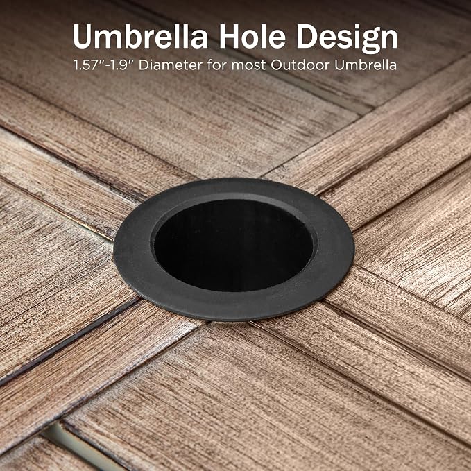 PHI VILLA 57.5" Outdoor Patio Table for 8 Person, Large Square Metal Steel Dining Table with Umbrella Hole, Weather-Resistant Wood-Like Table for Deck Backyards Porch, Brown