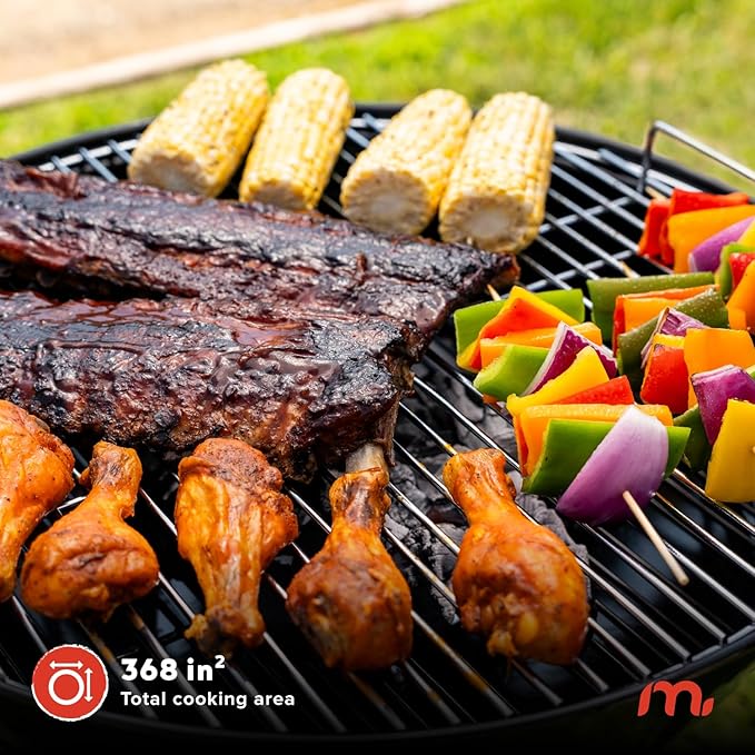 Megamaster 22" Heavy Duty Charcoal Barbecue Grill with Adjustable Air Vent, 354 SQ. In Cooking Area, Storage Rack, 2 Wheeled Portable Grill for Camping, Outdoor Cooking, and More - 810-23002