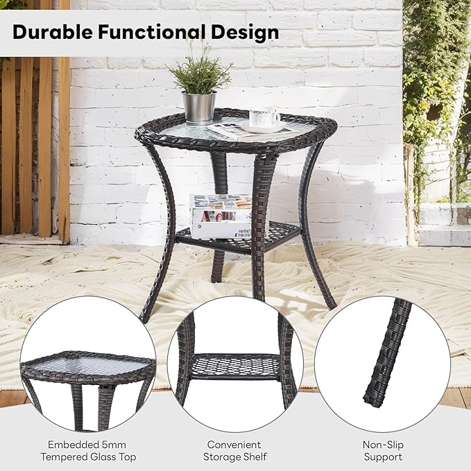Belord Outdoor Wicker Furniture 5 Pieces Patio Furniture Set Patio Chairs with Ottomans and Side Table Conversation Set for Porch Garden Deck Balcony Poolside