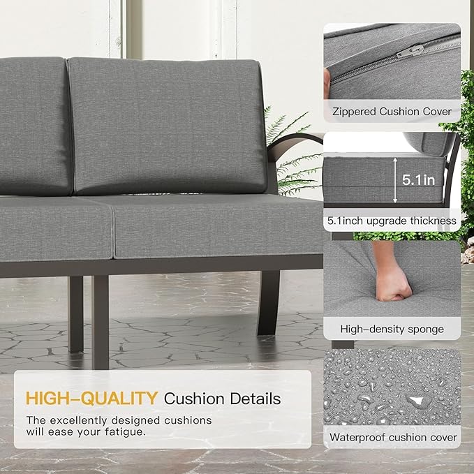 Aluminum Patio Furniture Set with Coffee Table,8 Seats Metal Modern Outdoor Furniture w/5.1" Thick Cushions,Patio Sectional for Patio,Backyard,Grey