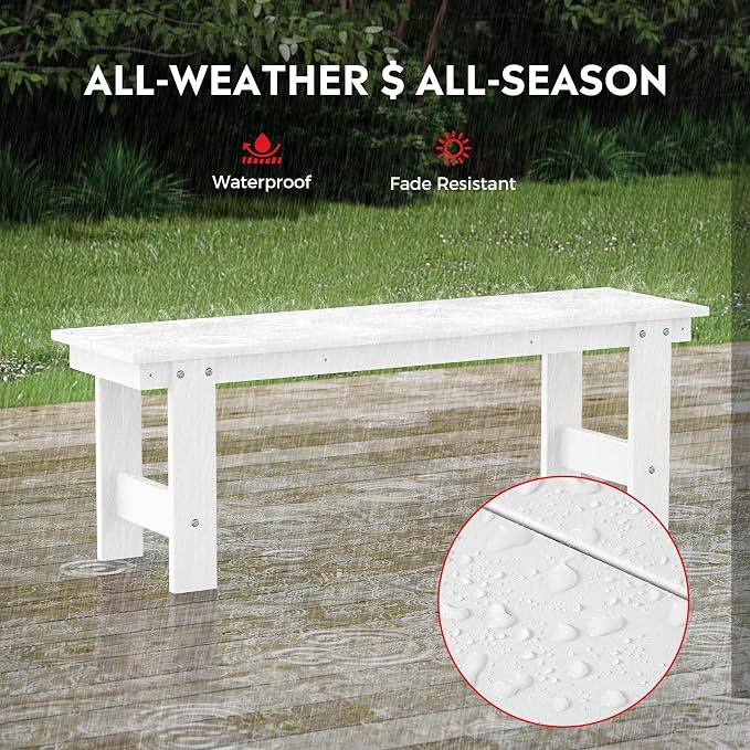 Costaelm Palms 6-Piece Outdoor HDPE Patio Dining Table Set with Bench, White