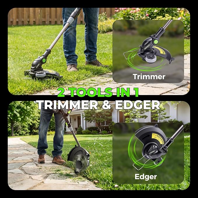 NovorikX 20V String Trimmer Cordless, 12 Inch Battery Powered Grass Trimmer for Women & Seniors, 2 x 2.0Ah Batteries & Charger Included, 3.7lbs Light Weight Weed Wacker