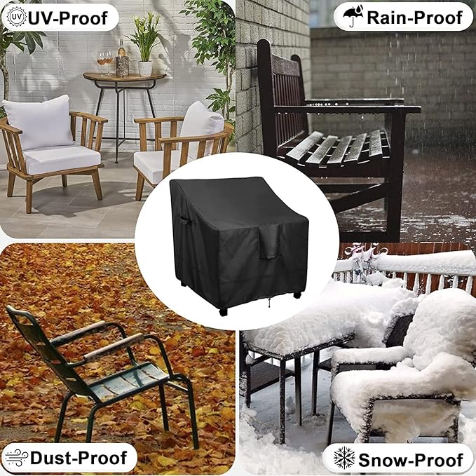 OutdoorLines Outdoor Waterproof Furniture Chair Cover - UV-Resistant Patio Lawn Chair Covers for Outdoor Furniture Windproof Heavy Duty Chair Covering, 2 Packs, 28Wx30Dx31H Inches, Black