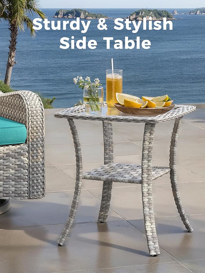 3 Piece Outdoor Wicker Patio Furniture Set,High Back Swivel Rocker Patio Chairs with 4" Thickened Cushions & Side Table, All-Weather PE Rattan for Garden, Backyard, Porch, Turquoise