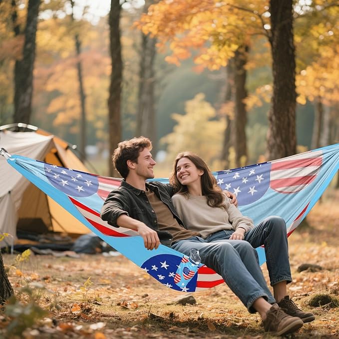 4th of July Independence Day Red and Blue Love 330lb Capacity Outdoor Hammocks Indoor Hammock for Outside Beach Patio Garden hamaca con Base para adultos