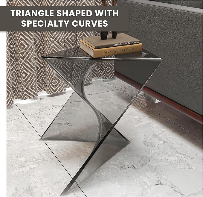 LeisureMod 15.75" Triangular Side Table, Stackable Plastic Accent End Table for Indoor & Outdoor Use, Weather-Resistant Modern Patio & Living Room Table, Set of 4, Smoke