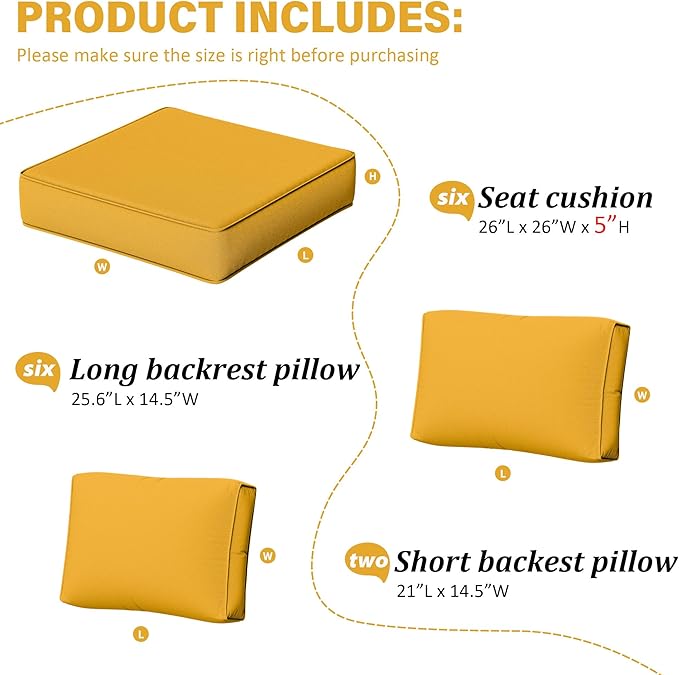 Outdoor Furniture Replacement Cushions, 5" Foam Foam High-Density, Fits 6-seat Sectional Rattan Conversation Set, 14 Piece Patio Water-Resistant Replacement Sofa Cushions, Liner&Cover
