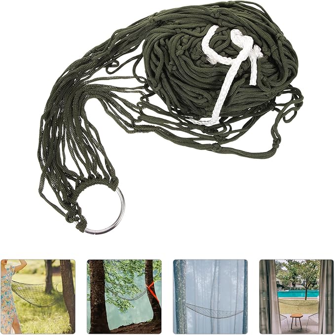 Milisten Military Green Hammock with Thickened Nylon Rope Net 240x80cm Outdoor Camping and Indoor Swing Hammock Set with Rope and Carry Bag for Patio Backyard and Travel