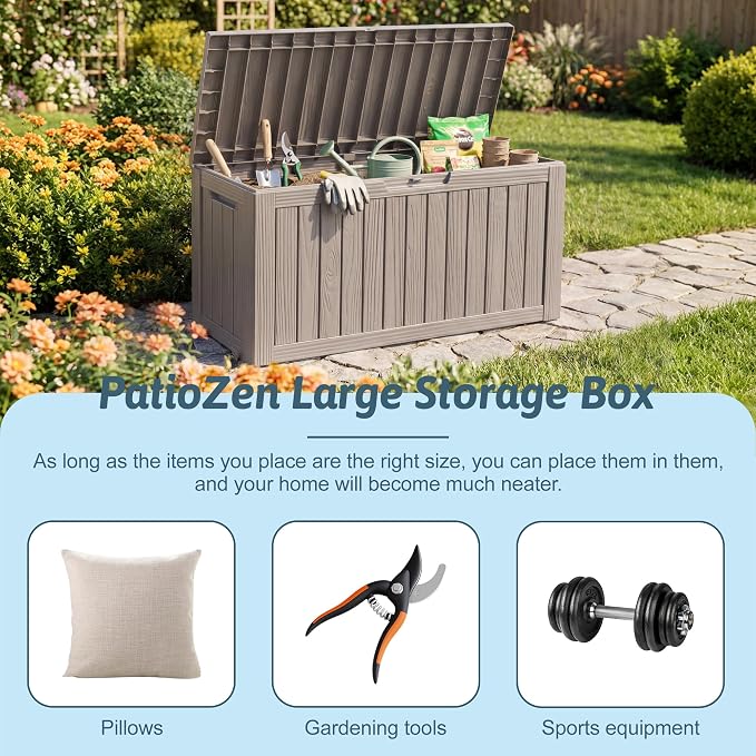 EasyUp 75 Gallon Outdoor Storage Box, Waterproof Space-Saving Resin Deck Box with Wheels for Patio Furniture, Outdoor Cushions, Garden Tools and Pool Floats (Grey, 75 Gallon)