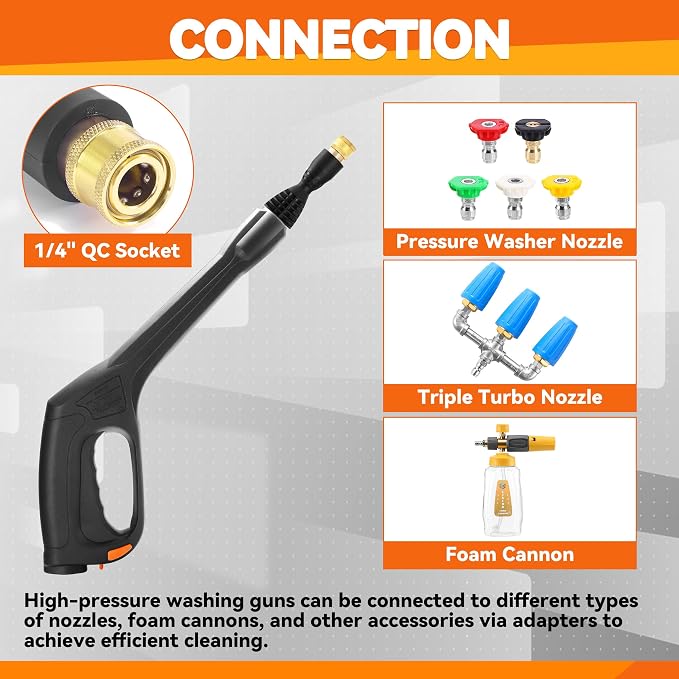 Pressure Washer Gun Kit with 5 Nozzles & Adapter – Locking Hose & Safety Trigger, Compatible with Portland Pulsar Powerwasher Taskforce Taskmaster ShopForce Electric Pressure Washers
