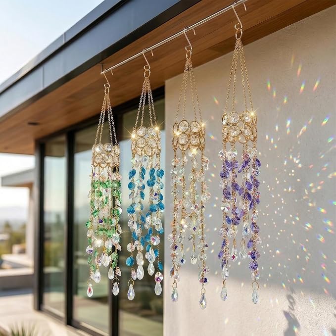 Crystal Suncatchers for Window Hanging Decor, Prism Rainbow Maker with Chain & Hook, Ornament for Ceiling, Garden, Home, Indoor & Outdoor Decoration, Purple