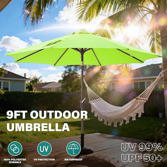 9FT Solar-Powered LED Patio Umbrella with Tilt Crank,Outdoor Market Umbrella with 32 Lights,Sunshade for Deck, Garden and Pool