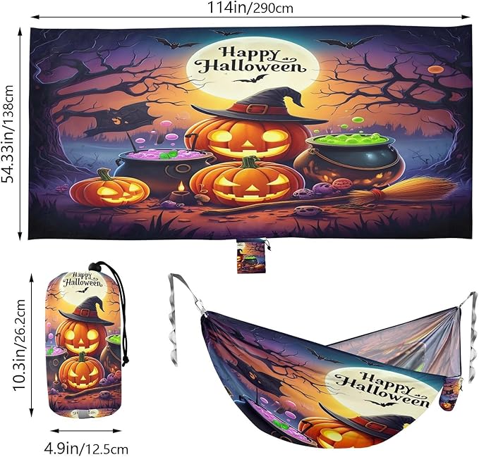 Hammocks for Outside Glowing Jack-o-Lanterns Camping Hammock Portable Hammocks with Tree Straps and Carry Bag Camping Accessories for Hiking Beach Outdoor