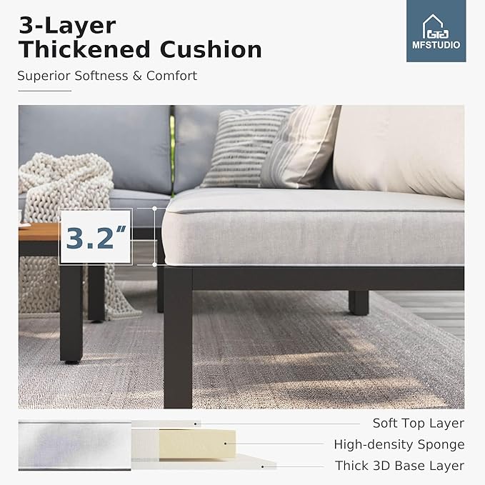MFSTUDIO 7 Pieces Patio Furniture Set, Outdoor Sectional Sofa Metal Modern Patio Conversation Set with 1 x Coffee Table for Backyard,Garden,Poolside