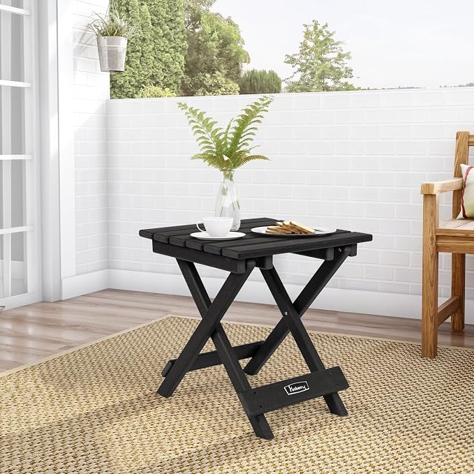 FUNBERRY Outdoor Folding Adirondack Side Table, Patio End Table | No Assembly, Portable, HDPE All Weather, No Rot, No Rust, No Crack, Save Space, Easy-Clean for Indoor or Outdoor