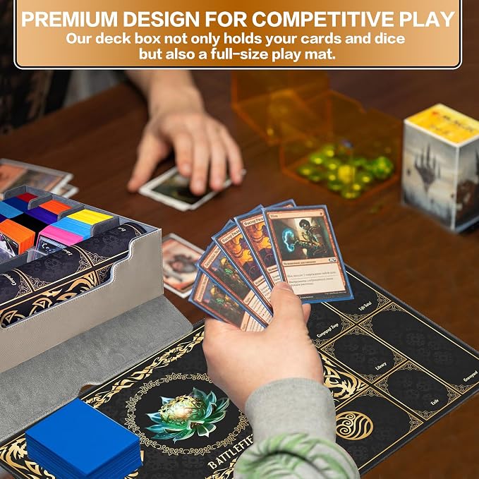 PROMAXIBINDER Trading Card Storage Box Fits 4000+ Cards, 4-Row MTG Commander Deck Case with Playmat, 6 Movable Partitions 24 Dividers PU Leather Magnetic Closure, Magic/TCG/YuGiOh/Sport (Grey)