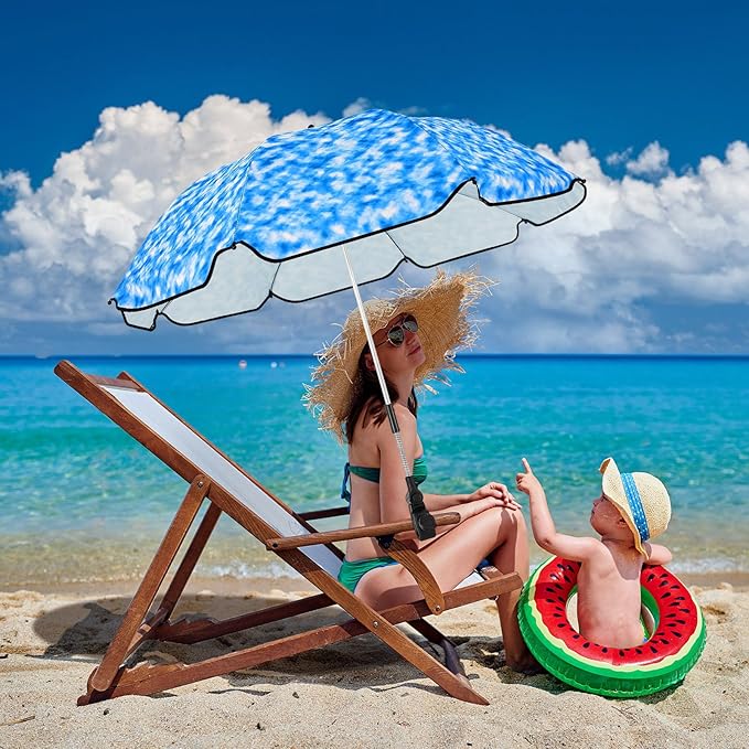 Buryeah 2 Pcs Beach Chair Umbrella Automatic with Universal Adjustable Clamp 44" UPF 50+ Portable Clamp on Beach Chair for Wheelchair Patio Golf Carts Camping