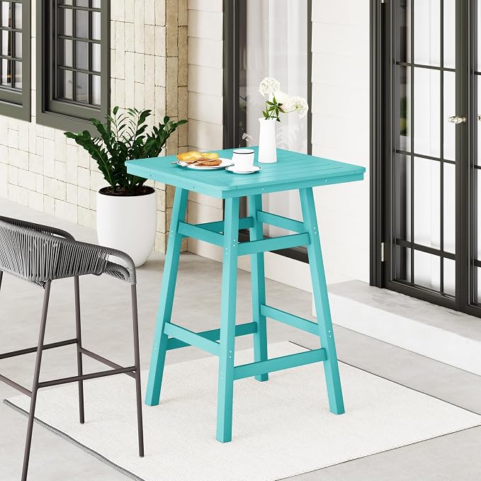 WestinTrends Malibu Square Outdoor Patio Bistro Bar Table with Umbrella Hole 42" Tall, Turquoise