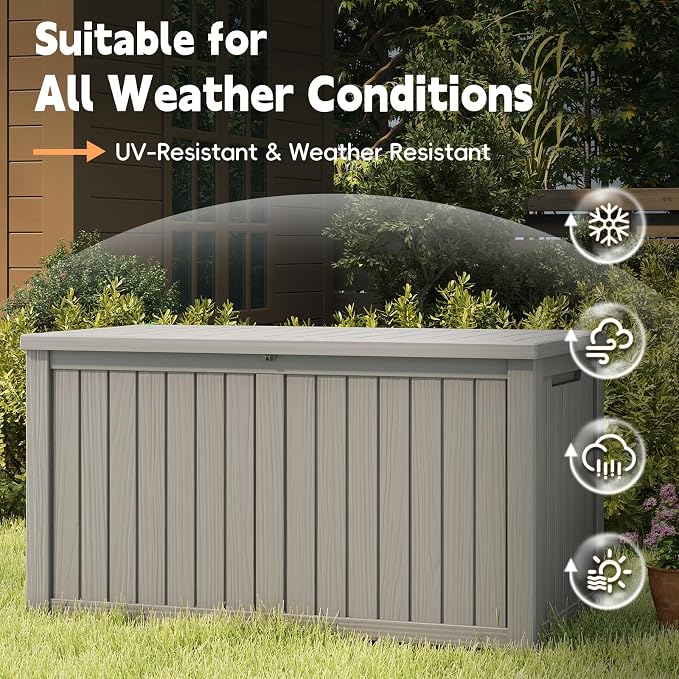 LubanNese Outdoor Storage Box, Waterproof Deck Box, Outdoor Patio Storage Bin, Weatherproof (Grey, 200 Gallon)
