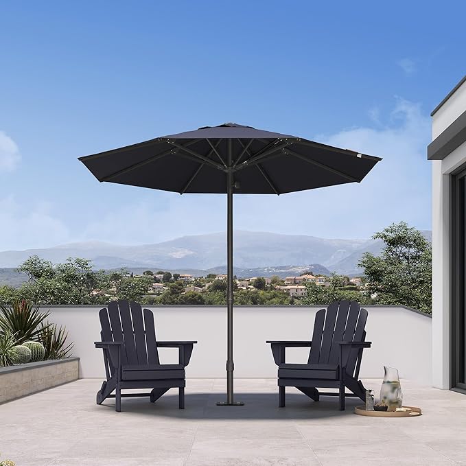 PURPLE LEAF 9Ft Round Semi-Auto Outdoor Patio Umbrella Aluminium Market Umbrella Table Sun Umbrella with 1.89" Rod and 8 Sturdy Ribs for Deck Lawn Pool Garden, Navy Blue