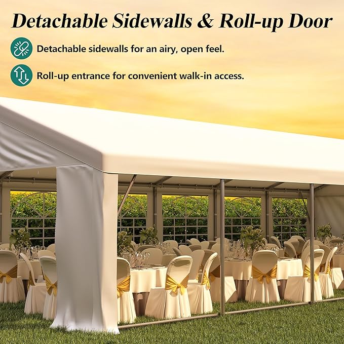 GARTOO 20' x 60' Canopy Party Tent & Carport - Heavy Duty Outdoor Wedding Gazebo with 5 Storage Bags & 4 Sand Bags, Event Shelter Canopy for Outdoor Event, Wedding, Birthday Party