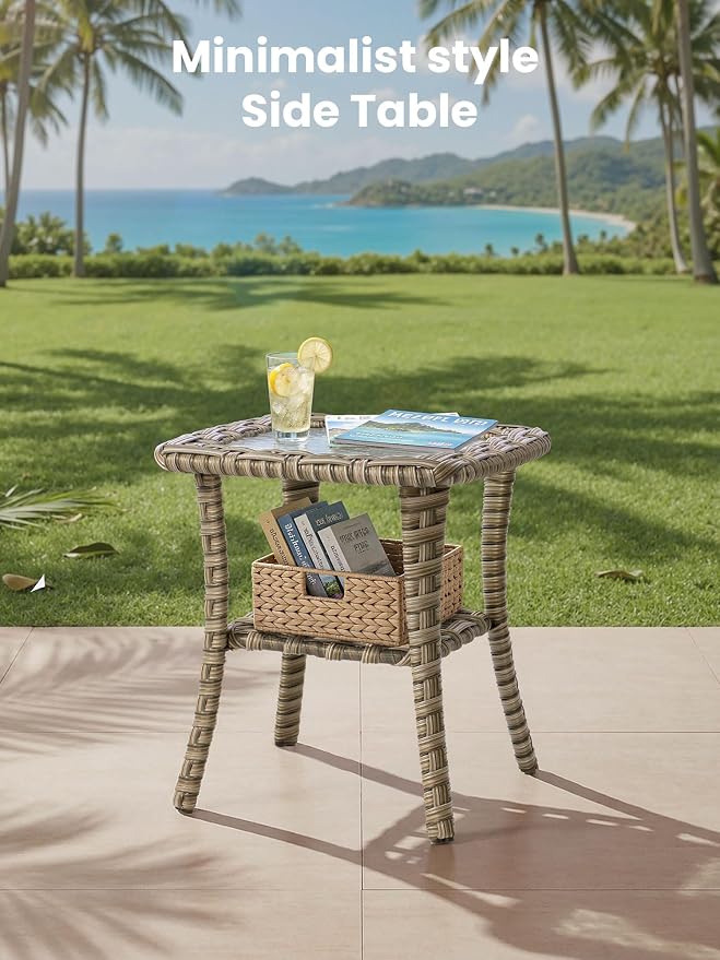 ovios 5 Piece Outdoor Patio Furniture with 3 Seat Sofa,Rattan Wicker Coversation Set with Swivel Rocking Chair,Balcony Sofa Set with Shiny Table for Outside Porch Backyard Pool, Navy Blue