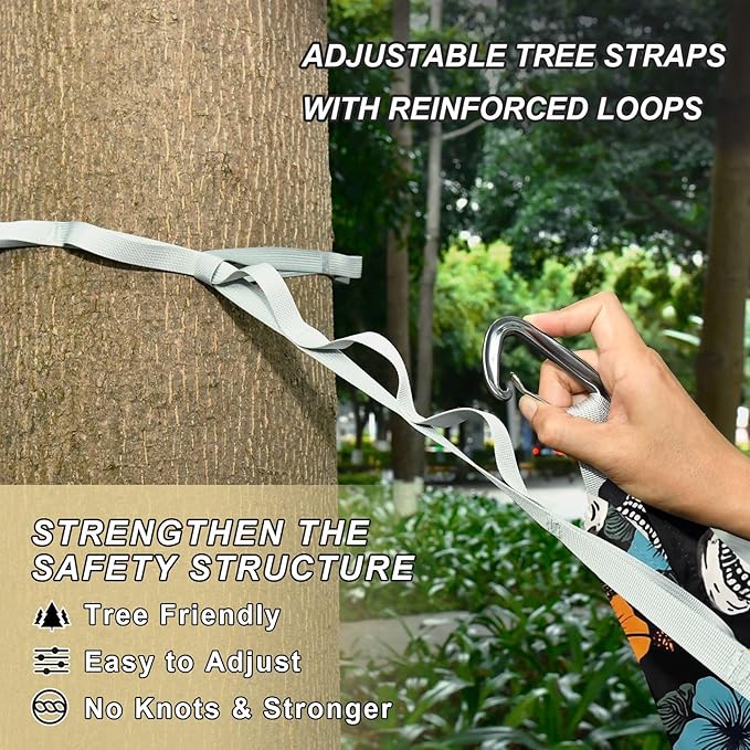 Camping Hammock Outdoor Hammocks for Outside Skull Hibiscus Flower Beach Trees Portable Lightweight with Pockets Tree Straps Indoor