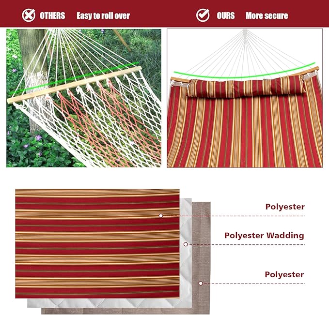 Giantex with Detachable Pillow Outdoor Hanging Chair, Patio w/Curved Bamboo Spreader Bar, Steel Chain, Hammock Swing for Backyard, Beach, Garden(Stand Not Included) (Red)