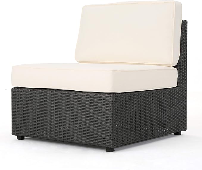 Christopher Knight Home Santa Cruz Outdoor Wicker Sectional Sofa Set with Water Resistant Cushions, 6-Pcs Set, Grey / White