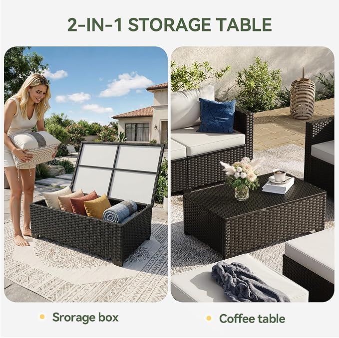 Aoxun 10 Piece Outdoor Patio Furniture Set 9 Seats, Outdoor Sectional with Thick Waterproof Cushions, Patio Conversation Sets for Garden,Backyard, Porch, Balcony, Black & Beige