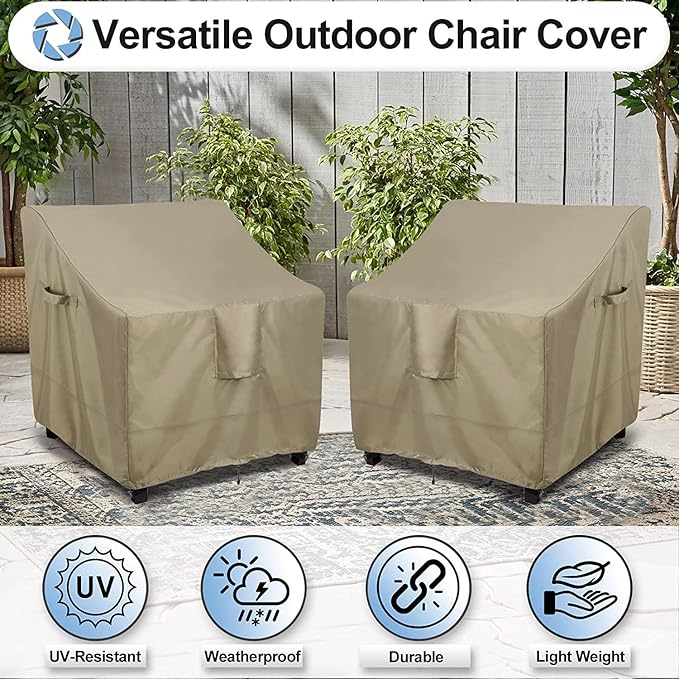 OutdoorLines Outdoor Waterproof Furniture Chair Cover - UV-Resistant Patio Lawn Chair Covers for Outdoor Furniture Windproof Heavy Duty Chair Covering, 2 Packs, 35Wx38Dx31H Inches, Camel