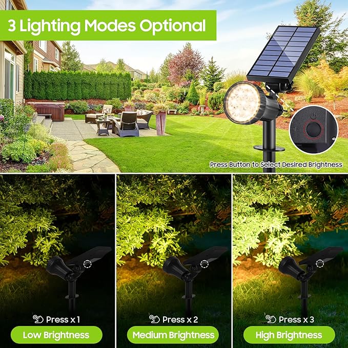 Solar Spot Lights Outdoor Waterproof, Upgraded 3-Level Ultra Bright LED Spotlights for Landscape, Solar Powered Garden Uplights for Wall, Tree, Pathway, Yard, Patio, Auto On/Off - 4 Pack (Warm White)