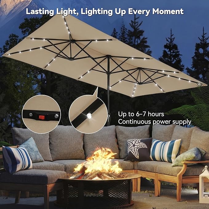 15×15ft Outdoor Patio Umbrella, Double Sided Market Rectangle Umbrella with Crank Handle, Large Sun Shade for Outside Deck, Backyard, Garden