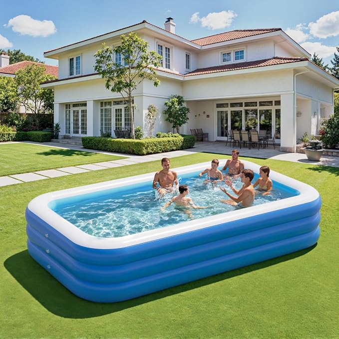 Inflatable Pool for Adults, 115" x 68" x 22" Blow Up Pools, Rectangular Family Swimming Pool