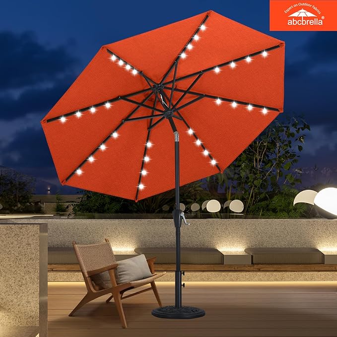 ABCCANOPY OLEFIN® 5-Year No Fading Patio Umbrella with Solar Lights (Orange)