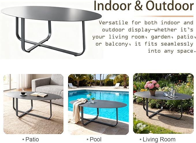 Aluminum Patio Coffee Table, Rustproof Outdoor Side Table | Powder-coated scratch-proof aluminum tabletop, all-weather frame, easy assembly for garden balcony pool