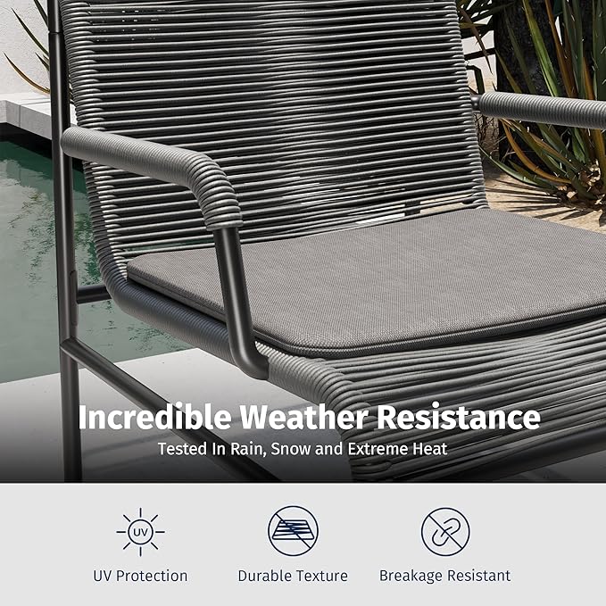 East Oak 3-Piece Patio Furniture Set, Outdoor Bistro Set with PE Rattan Wicker Wide Chairs, Soft Pads & Coffee Table, Modern All-Weather Wicker Patio Set for Garden and Porch, Misty Grey