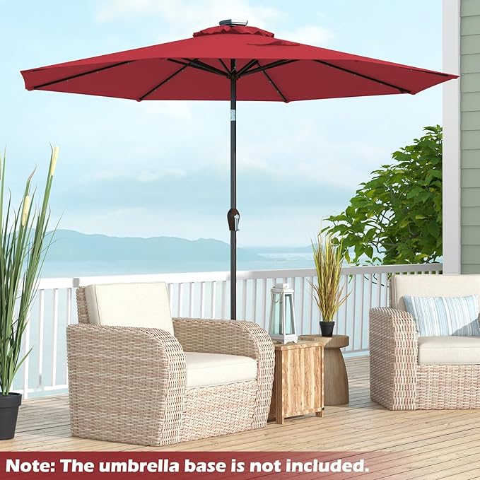 Giantex 9ft/10ft Outdoor Patio umbrella with Solar Lights, Table Market Umbrella with Crank and Push-button Tilt System, Solar LED Lighted Patio Umbrella for Backyard Deck Pool Beach