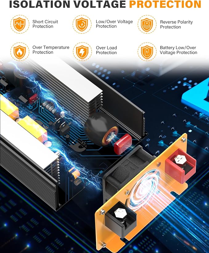1000W Pure Sine Wave Power Inverter 12V DC to 110V 120V AC Converter with 2 AC Outlets, QC3.0/PD30W Fast Charging USB Ports, LCD Display and Remote Control, Car Inverter Adapter for Vehicles