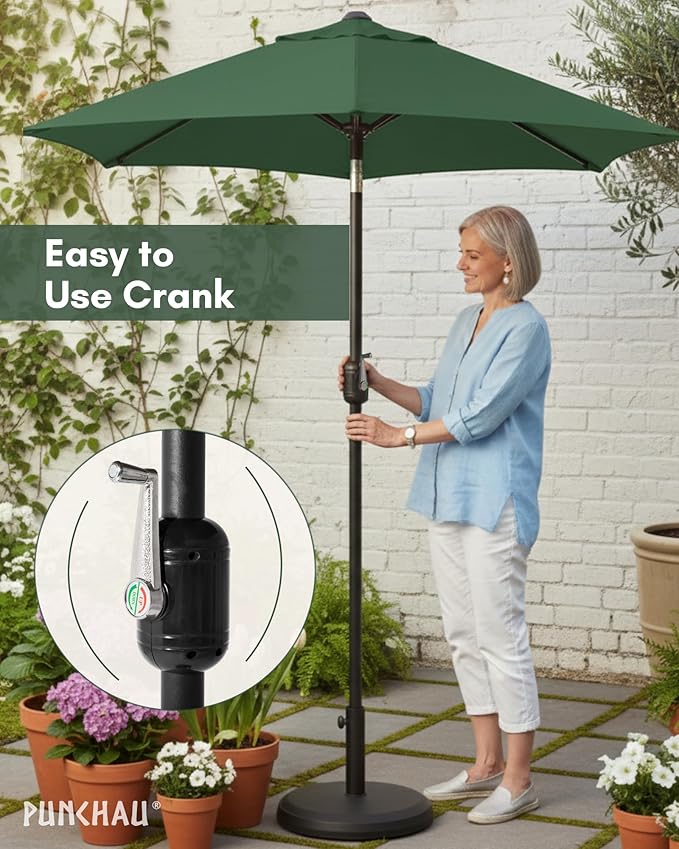 6 Ft Outdoor Patio Umbrella, Easy Open/Close Crank and Push Button Tilt Adjustment - Hunter Green Market Umbrellas