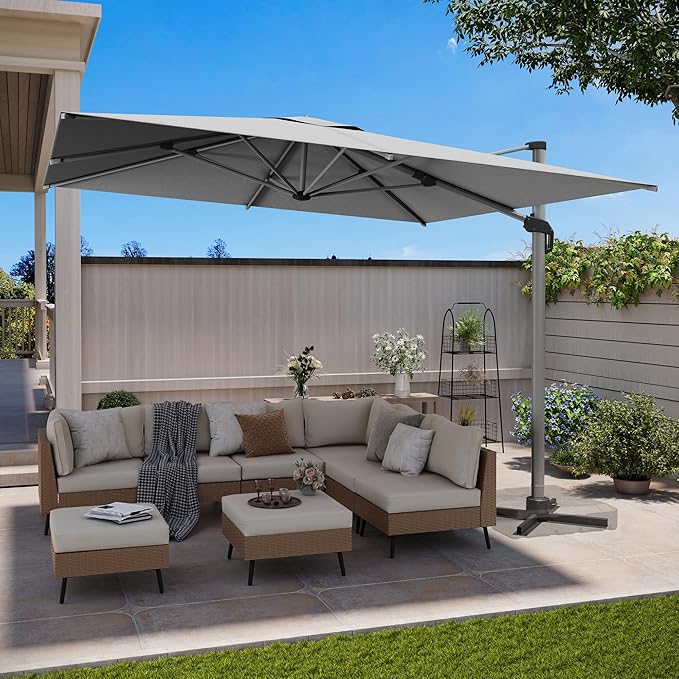 LAUSAINT HOME Outdoor Patio Umbrella, 11 FT Large Cantilever Umbrella Windproof All Aluminum Offset Umbrella with 360° Rotation & Olefin Fabric for Garden, Deck, Lawn, Pool, Backyard (Square, Grey)