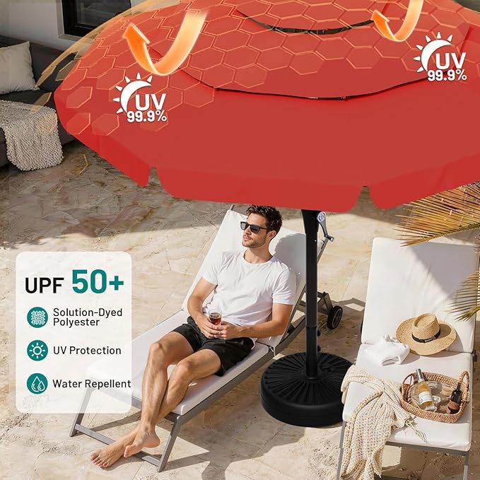 AreShark 11FT 3-Tiers Patio Umbrella with Valance, Outdoor with Crank, Large Outdoor Market Umbrellas Vented with 8 Sturdy Ribs, Patio Table Umbrellas for Garden, Deck, Backyard, Pool, Red