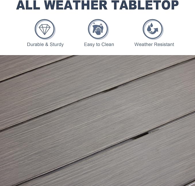 VICLLAX Patio Dining Table, Square Table Metal Outdoor Bistro Table with Rack for Balcony Garden Deck, 28inch Grey