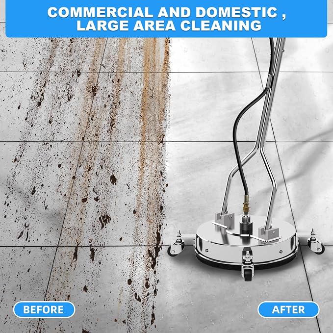 16.5" Pressure Washer Surface Cleaner with 304 Industrial-grade Stainless Steel Housing, Dual Handle, Driveway Pressure Washer Attachment, 2 Replacement Nozzles, for Concrete, Sidewalk, Deck, 4500 PSI