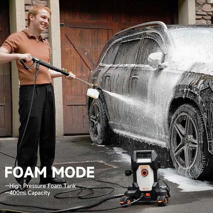 AIVOLT Pressure Washer, Portable Power Washer with Anti-Tipping 4-Wheel Design, 36FT Cable & 25FT Hose, 4 Nozzles, Soap Tank, High Pressure Cleaner Machine for Cars, Driveways, Fences, Patios & Home