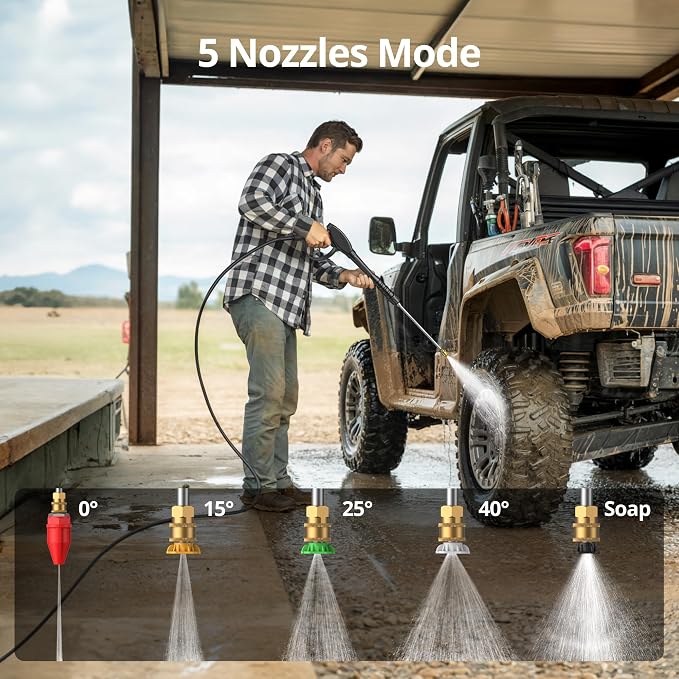 AMERISUN Gas Pressure Washer 3800 PSI 2.5 GPM, 212CC 4-Stroke OHV Engine Gas Powered Pressure Washer, 10’’ High Wheels 5 Nozzle Set Include Soap Tank for Cars Fences Driveways Patios Furniture Home