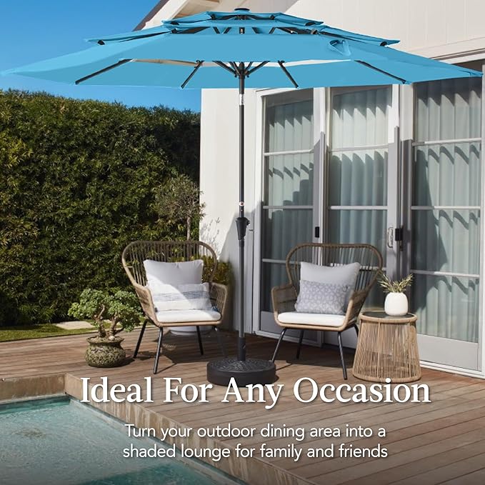 Best Choice Products 10ft 3-Tier Market Patio Umbrella, Outdoor Sun Shade with Tilt, Crank Lift, 8 Ribs for Backyard, Deck, Poolside