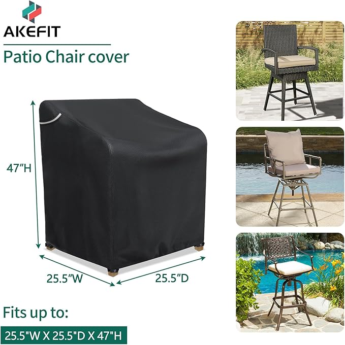 AKEfit Patio Chair Covers for Outdoor Furniture Waterproof 1 Pack,Heavy Duty Outdoor Chair Covers Waterproof for Lawn Lounge Seat, Wicker, Adirondack&Rocking Chairs,Black-25.5Wx25.5Dx47H inches