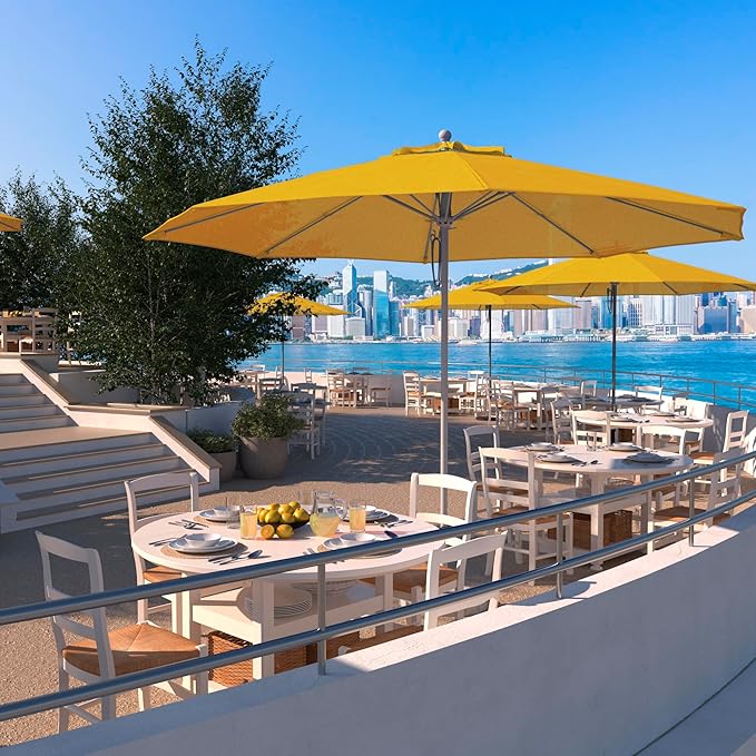 California Umbrella 11Ft Commercial Grade Market Umbrella, Pulley Lift, Aluminum/Fiberglass, 2mm pole wall, White Frame, Solution Dyed Lemon Fabric
